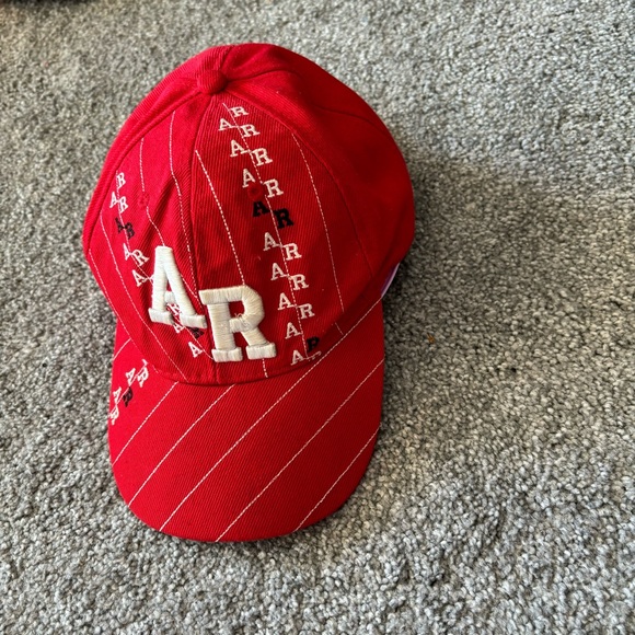 Vintage AR hat mens red white Arkansas embroidered adjustable strap cap 90s - Picture 5 of 8